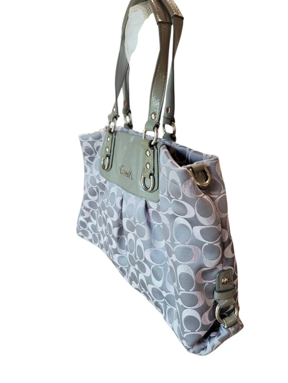 Coach Ashley Signature Sateen Carryall Tote Gray Pink Shoulder Bag F18450